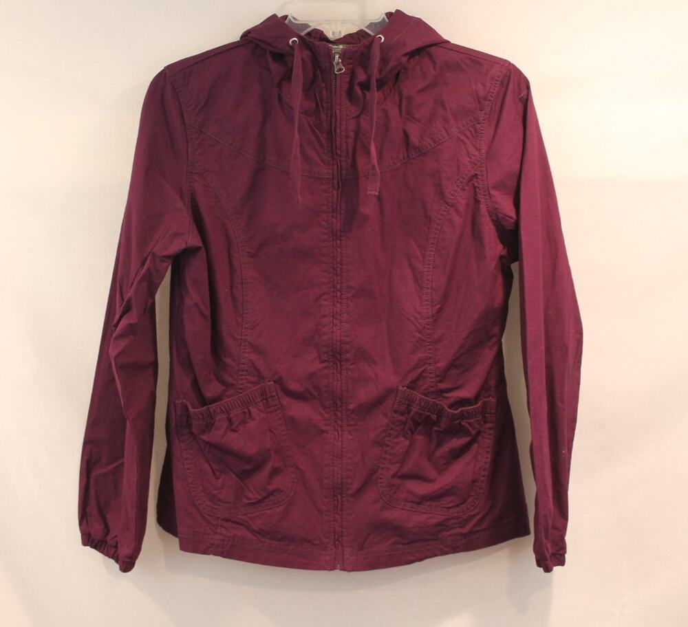 Eddie Bauer Hoodie Ripstop Jacket Coat Womens size L Plum Pockets Zip Up